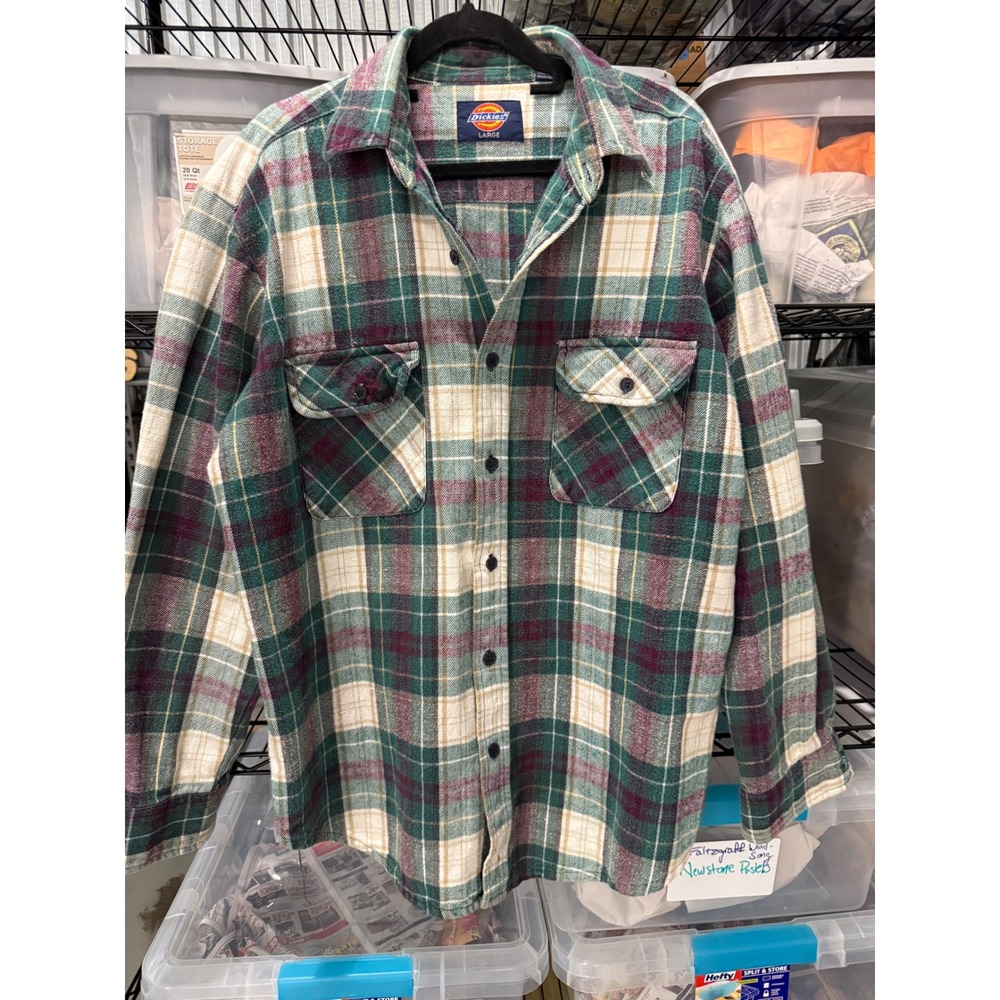 Vintage 90s Dickies Heavy Flannel Shirt Mens Large Plaid Cotton 544MS